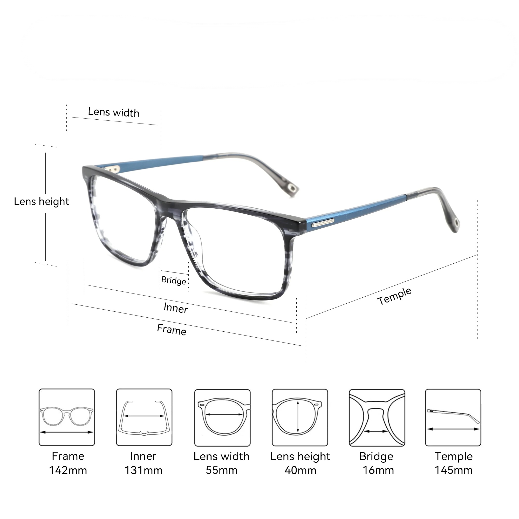 משקפי ראייה בסטייל יפני לגברים - אצטט בעבודת יד – תמונה 3