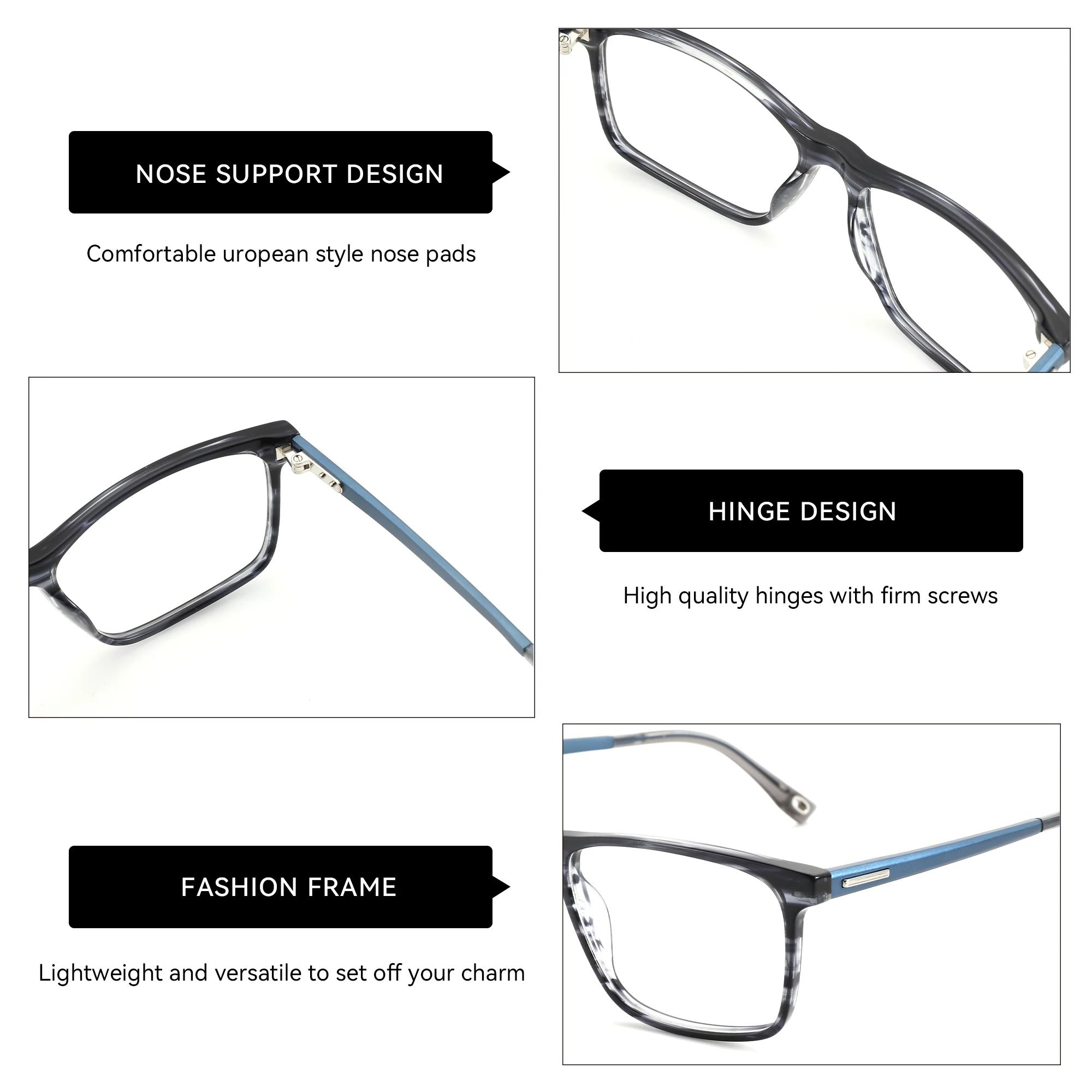 משקפי ראייה בסטייל יפני לגברים - אצטט בעבודת יד – תמונה 2