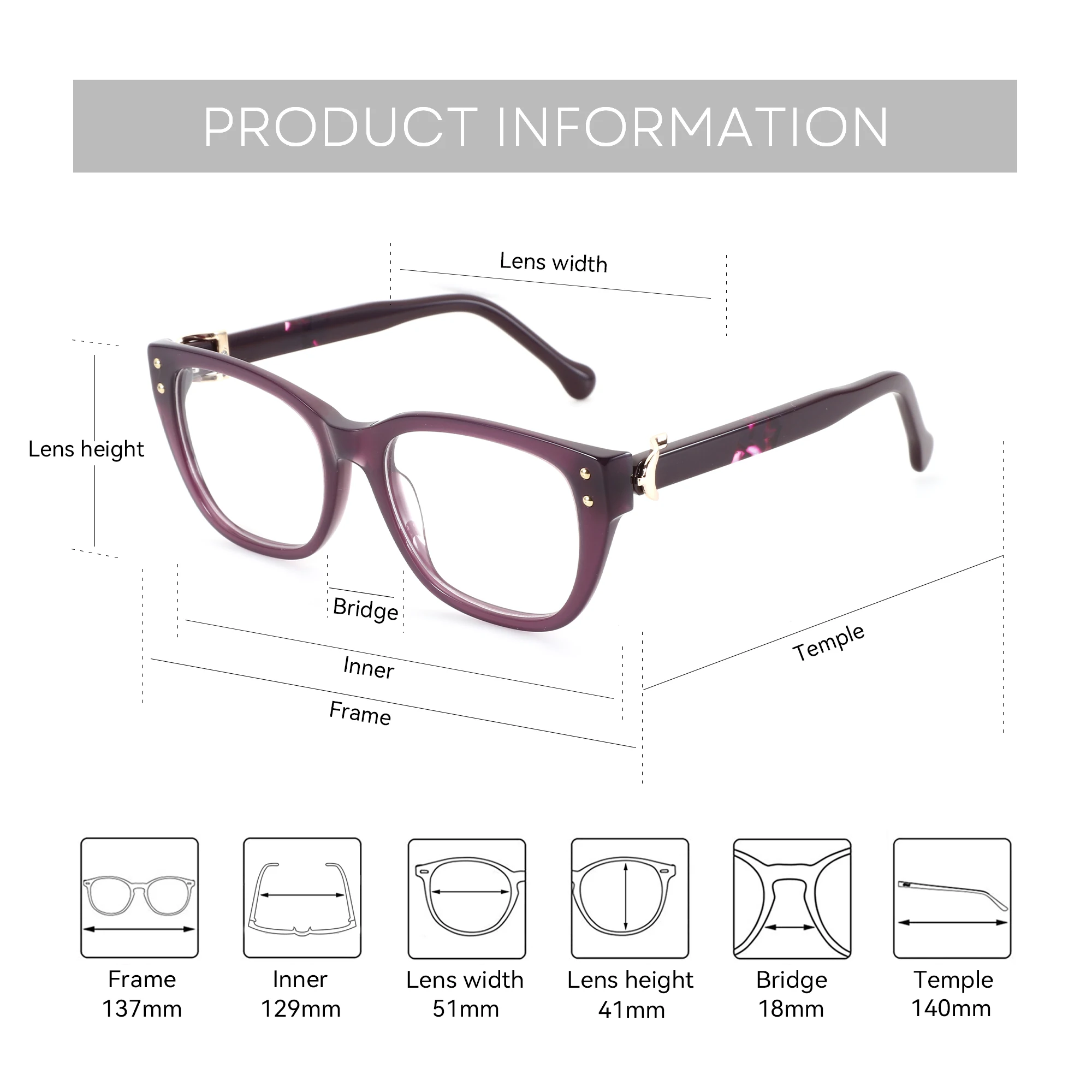 משקפי ראייה עין חתול לנשים | דגם M-Size Handmade | אצטט יוקרתי – תמונה 2