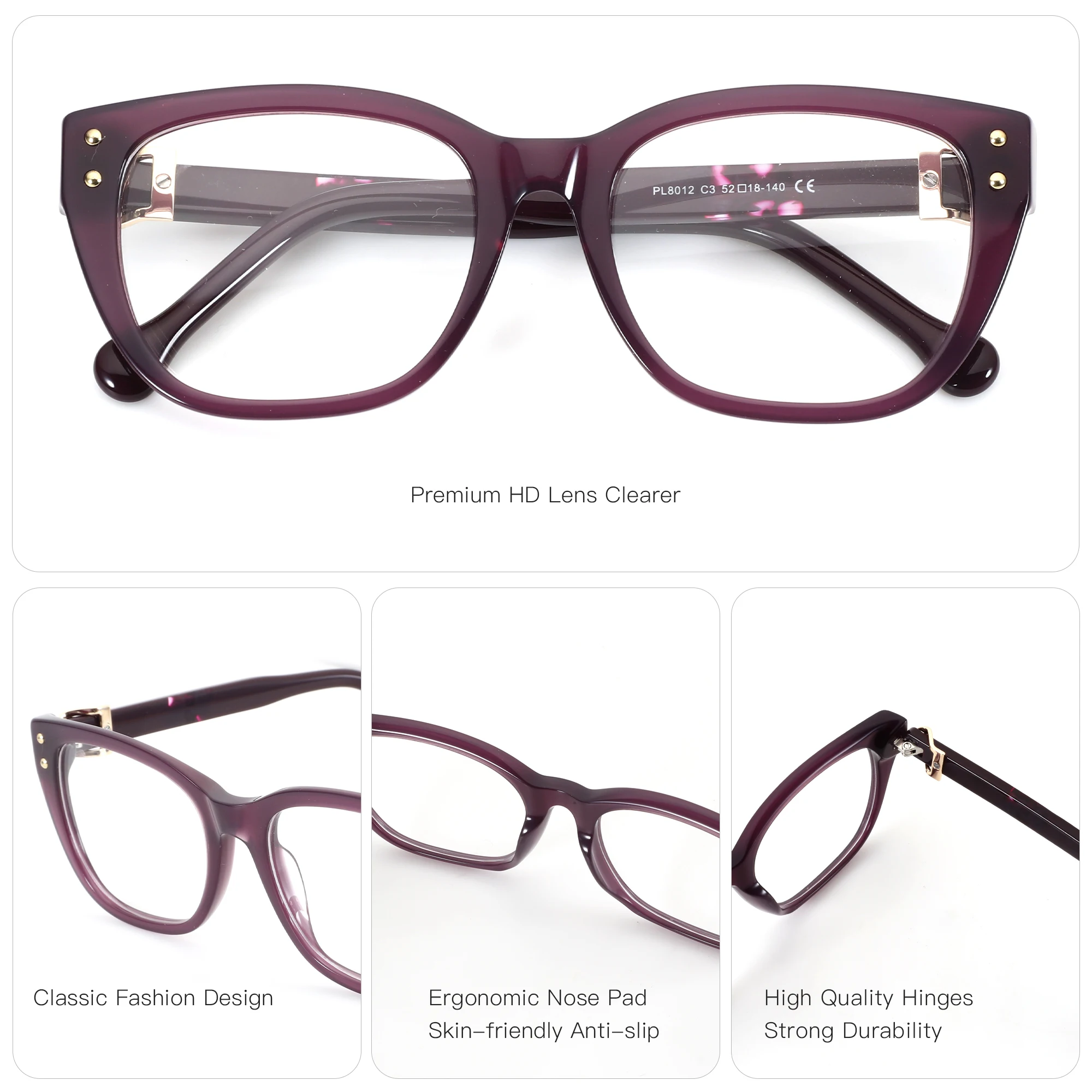 משקפי ראייה עין חתול לנשים | דגם M-Size Handmade | אצטט יוקרתי – תמונה 3