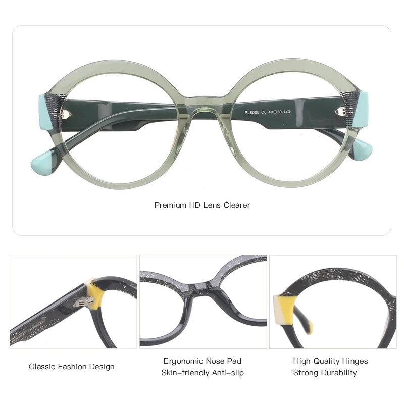 משקפי ראייה עגולים רטרו לנשים | דגם Handmade Acetate – תמונה 3