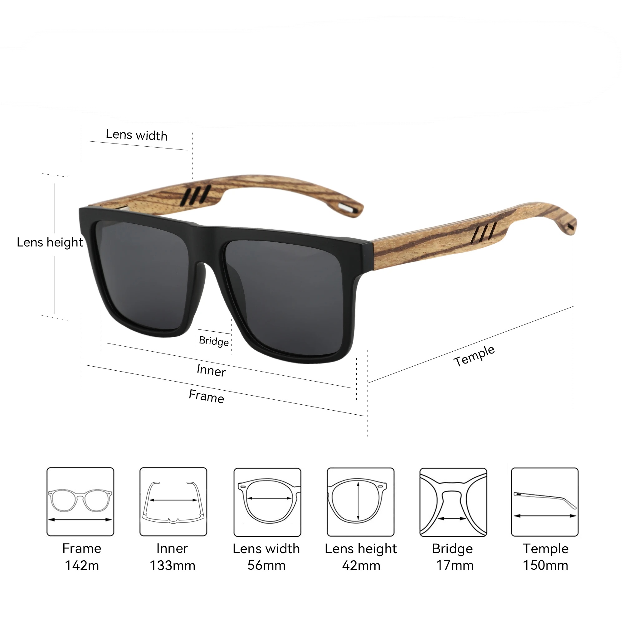 משקפי שמש מקוטבות VISU Walnut Wood - יוניסקס בעבודת יד – תמונה 3