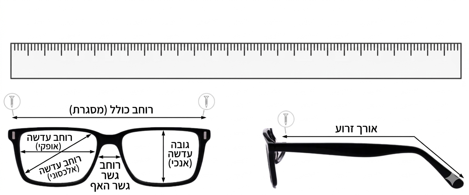 מדריך מידות למשקפיים