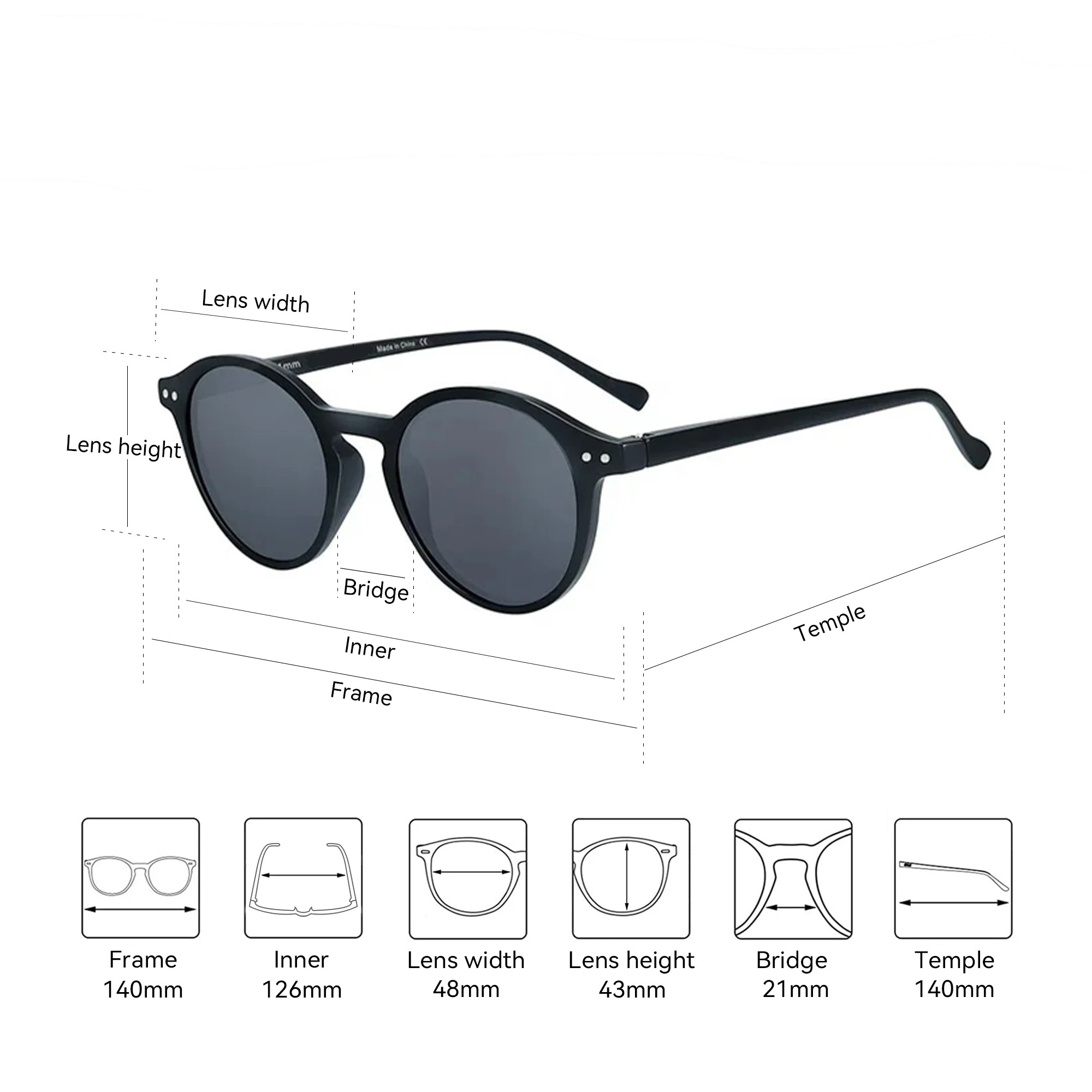 משקפי שמש פולרייזד רטרו עגולים VISU – סטייל וינטג' יוניסקס (מידה S) – תמונה 5